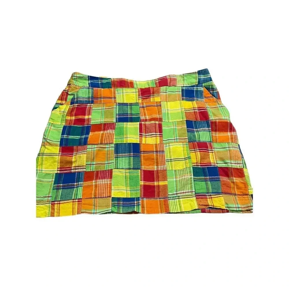 Loud Mouth Women's Patchwork Skort Golf Skirt size US 16 Plaid Cotton Pockets